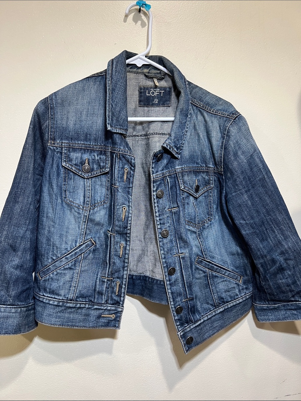 LOFT Washed Denim Jacket in Medium Blue Size 12